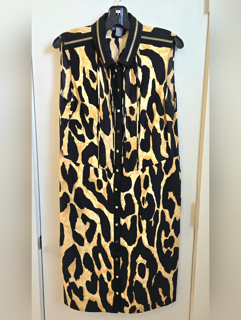 Vintage Per Se By Carlisle 100% Silk Black and Tan Animal-Print Dress